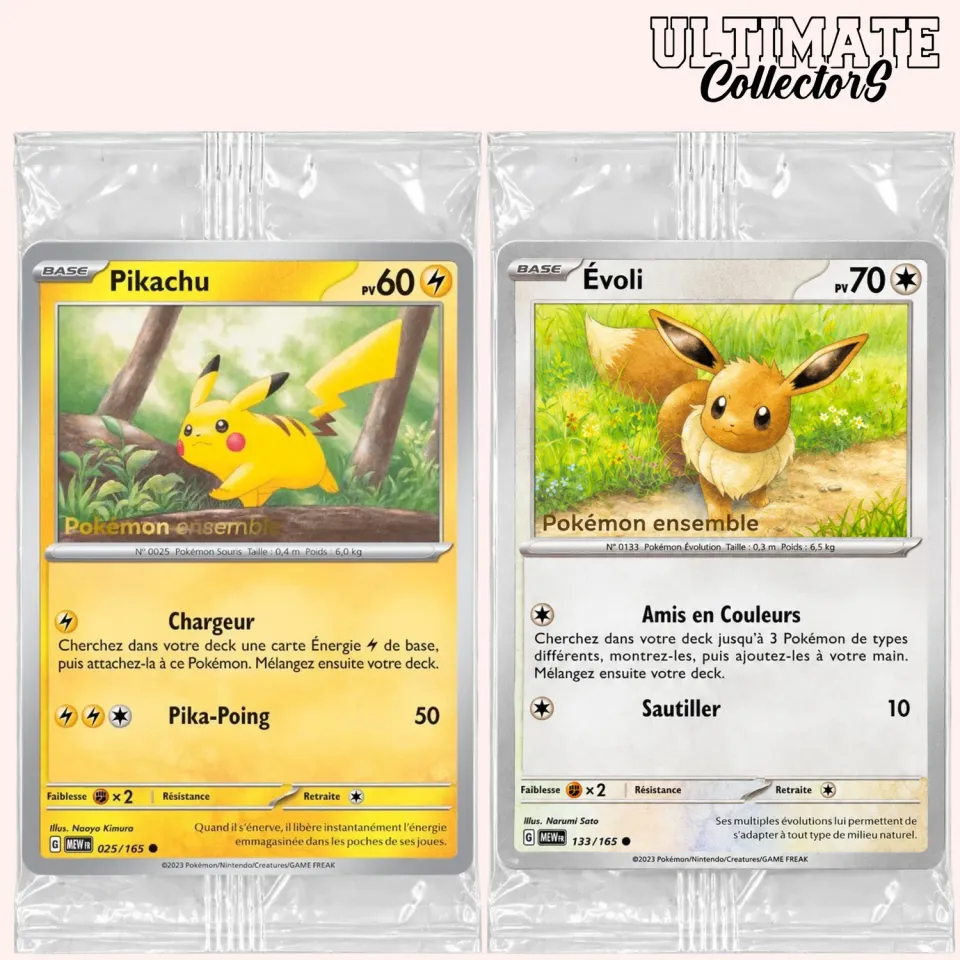 Hikaru Distribution Pokémon ensemble Pikachu 025/165 et Évoli 133/165 cartes promo scellées françaises