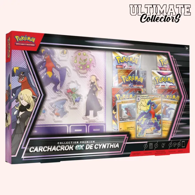 Pokémon Carchacrok-ex de Cynthia coffret premium français 4 boosters