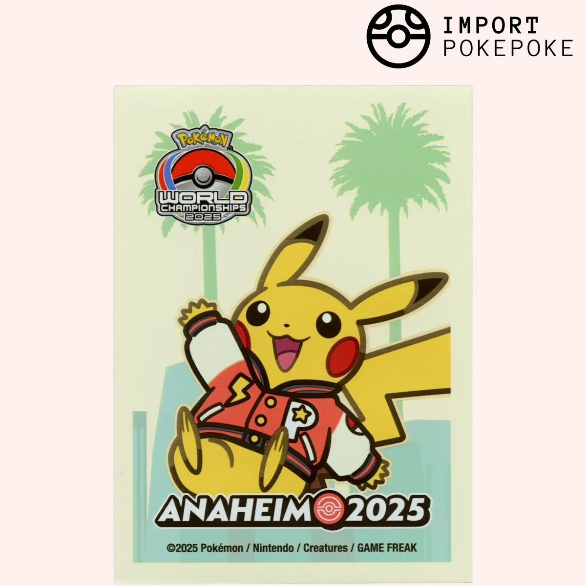 Pokémon Worlds 2025 Pikachu Anaheim sleeves x64 palmiers