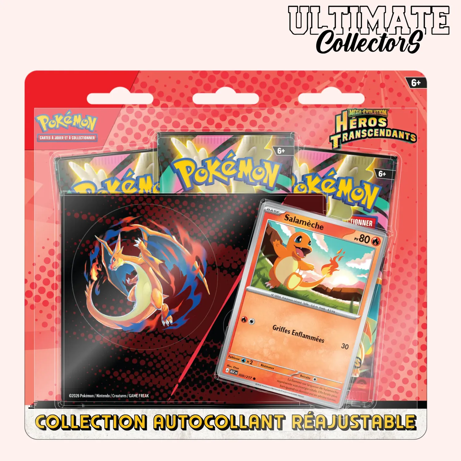 Collection Autocollant Réajustable Méga-Évolution Héros Transcendants coffret 3 boosters