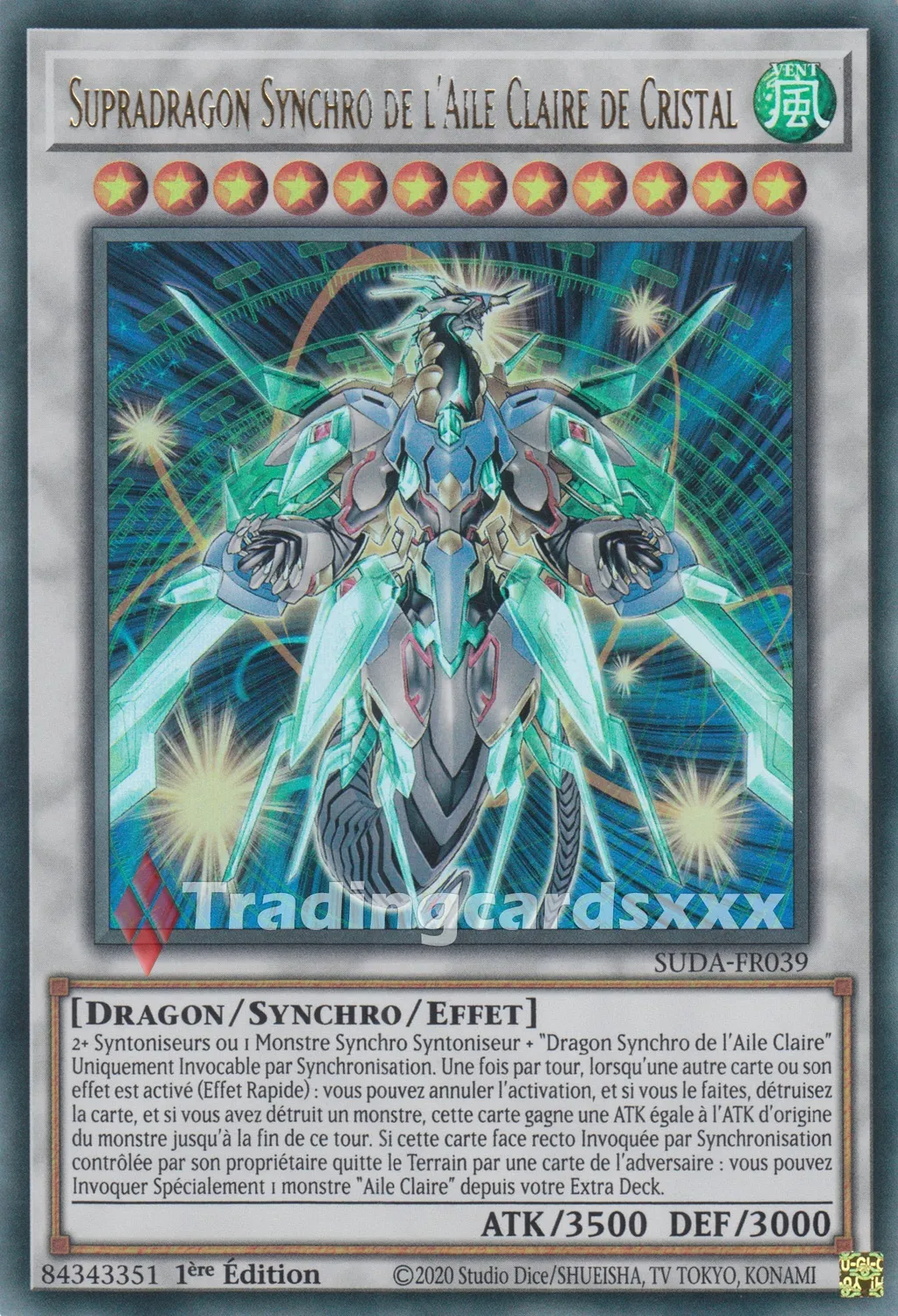 Yu-Gi-Oh! Ténèbres Suprêmes Supradragon Synchro de l'Aile Claire de Cristal Carte SUDA-FR039