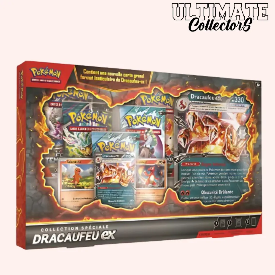 Pokémon 2025 coffret Dracaufeu-ex lenticulaire 6 boosters FR